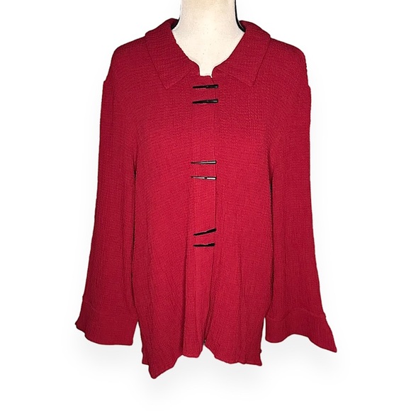 3/$20 💥 Indigo Moon Red Tunic Top Lagenlook Bell Sleeve Button Front Collared - Picture 16 of 16